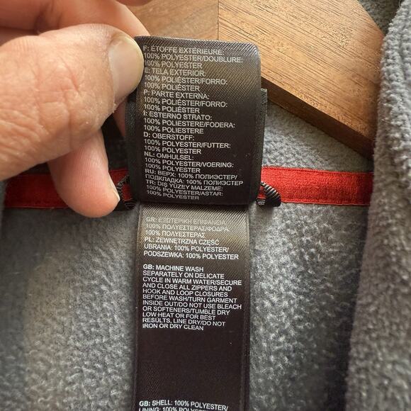 The North Face Gray Fleece Jacket Men’s XL Full Zip Red Logo - Picture 7 of 9